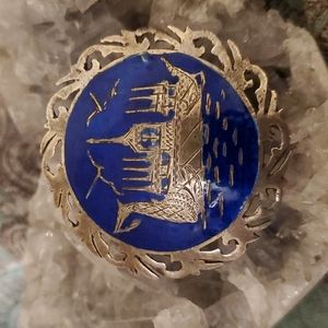 Siam sterling dragon boat Vintage brooch